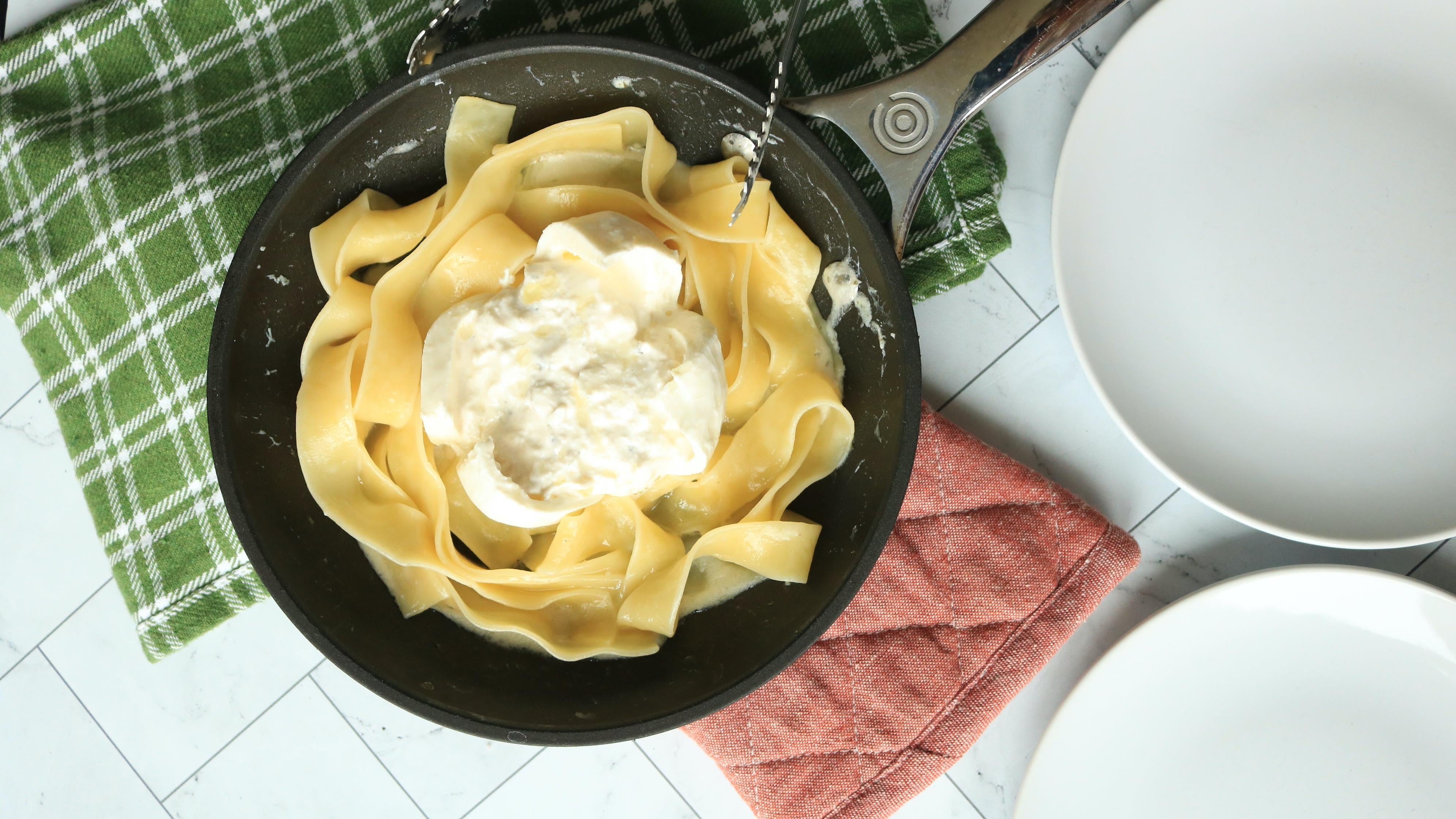 Papardelle with a perfect storm of truffle cheese sauce and burrata, truffle oil, and truffle salt. (Photo: Allie Chanthorn Reinmann)