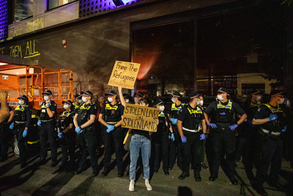 Refugee Advocates Rally Outside Detainee Hotel