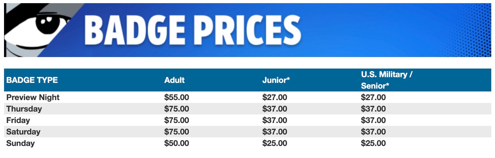 comic-con badge prices